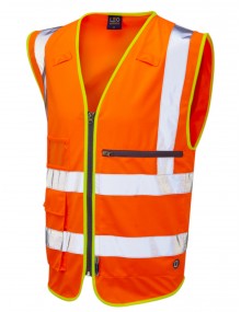Leo Foreland Superior Waistcoat with Tablet Pocket Orange High Visibility